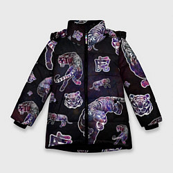 Куртка зимняя для девочки Космические тигры, цвет: 3D-черный
