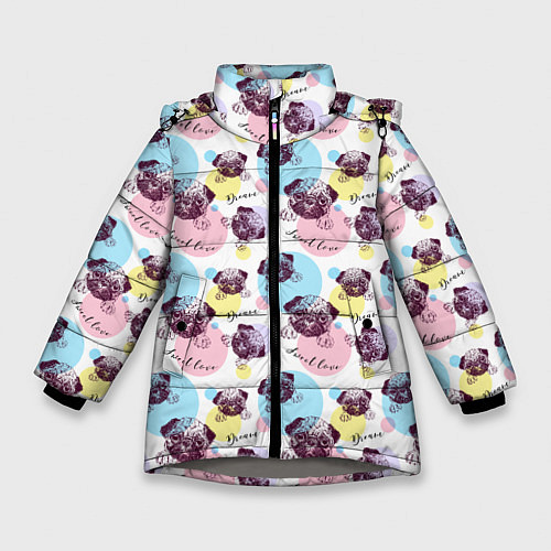 Зимняя куртка для девочки Милые Мопсики / 3D-Светло-серый – фото 1