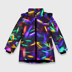 Куртка зимняя для девочки Новогодние Фонарики, цвет: 3D-черный