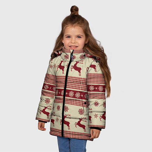 Зимняя куртка для девочки Вязанный узор с оленями / 3D-Светло-серый – фото 3