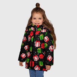 Куртка зимняя для девочки Новогодние паттерн подарков, цвет: 3D-светло-серый — фото 2