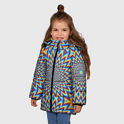 Куртка зимняя для девочки Пульсирующий синий цветок иллюзия движения, цвет: 3D-черный — фото 2