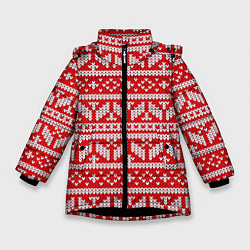 Куртка зимняя для девочки Узор связанный крючком, цвет: 3D-черный
