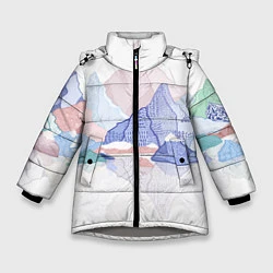 Зимняя куртка для девочки Разноцветные пастельные оттенки гор в отражении во