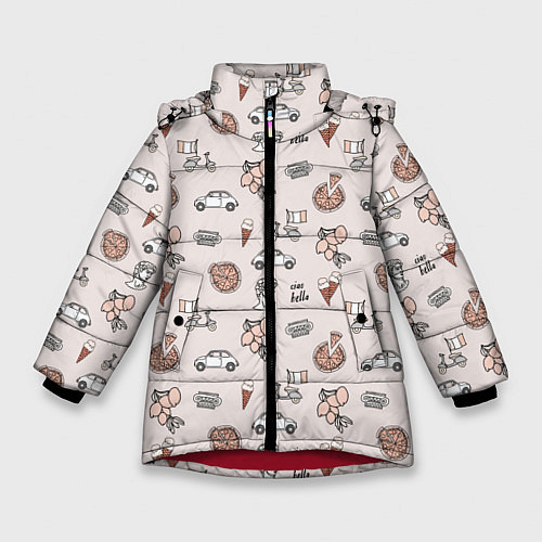 Зимняя куртка для девочки Итальянские символы паттерн / 3D-Красный – фото 1