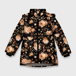 Куртка зимняя для девочки Кофейные пятна и зёрна кофе, цвет: 3D-светло-серый