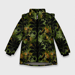 Куртка зимняя для девочки Темные тропические листья, цвет: 3D-светло-серый