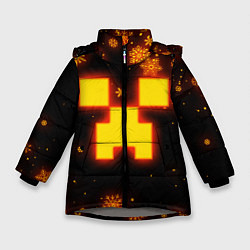 Куртка зимняя для девочки НОВОГОДНИЙ ОГНЕННЫЙ КРИПЕР CREEPER FIRE, цвет: 3D-светло-серый