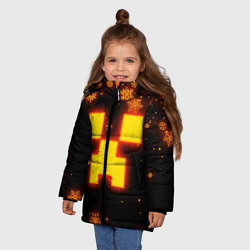 Зимняя куртка для девочки НОВОГОДНИЙ ОГНЕННЫЙ КРИПЕР CREEPER FIRE / 3D-Светло-серый – фото 3