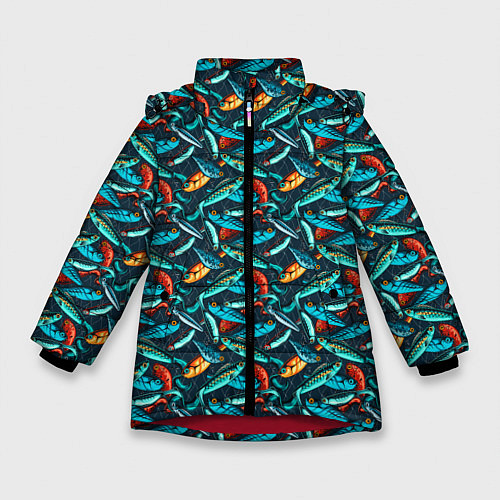 Зимняя куртка для девочки Рыболовные Воблеры / 3D-Красный – фото 1