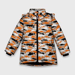 Куртка зимняя для девочки Рыболовный камуфляж из рыб, цвет: 3D-черный