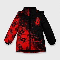 Куртка зимняя для девочки Death Stranding Отпечаток рук паттерн, цвет: 3D-черный