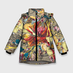 Куртка зимняя для девочки Очень красивые цветы, цвет: 3D-светло-серый