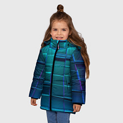 Куртка зимняя для девочки 3D квадраты неоновые, цвет: 3D-черный — фото 2