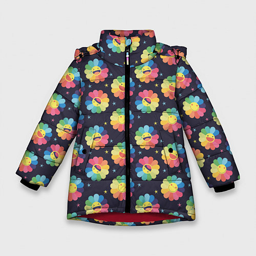 Зимняя куртка для девочки Веселые ромашки / 3D-Красный – фото 1