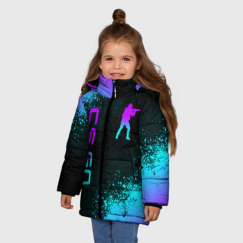 Зимняя куртка для девочки CS GO NEON SYMBOL STYLE SKIN КС ГО НЕОН / 3D-Светло-серый – фото 3