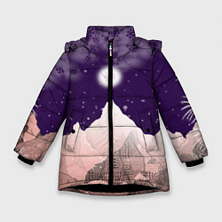 Зимняя куртка для девочки Зимнее лунное небо в горах со снегопадом