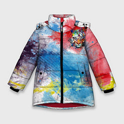 Куртка зимняя для девочки Красочный лев на цветном облаке, цвет: 3D-красный