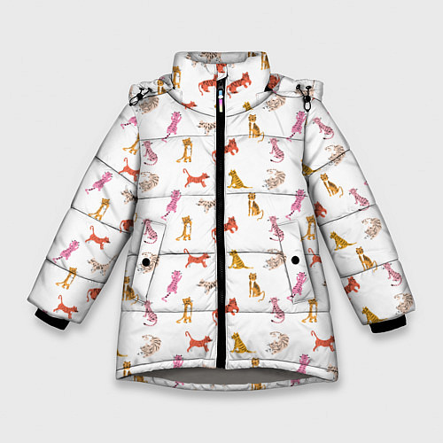 Зимняя куртка для девочки Забавные тигрята на белом фоне / 3D-Светло-серый – фото 1