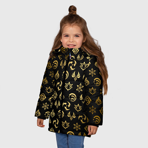 Зимняя куртка для девочки GOLDEN GENSHIN IMPACT PATTERN ЗОЛОТО ГЕНШИН ИМПАКТ / 3D-Светло-серый – фото 3