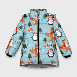 Куртка зимняя для девочки Лисята и пингвины Новый год 2022, цвет: 3D-светло-серый