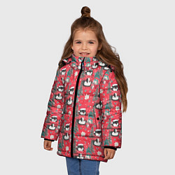 Куртка зимняя для девочки Пингвины красный паттерн, цвет: 3D-красный — фото 2
