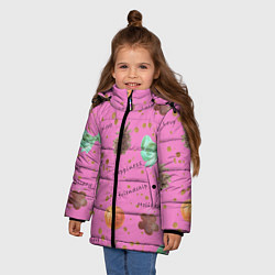 Куртка зимняя для девочки Праздничный принт Подарки, праздник, счастье, любо, цвет: 3D-светло-серый — фото 2