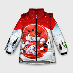 Куртка зимняя для девочки Китайский тигр с зонтиком 2022, цвет: 3D-светло-серый