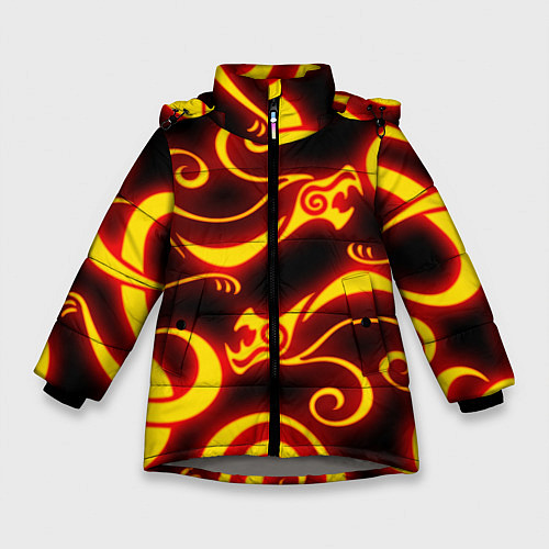 Зимняя куртка для девочки ОГНЕННОЕ ТАТУ ДРАКЕНА DRAKEN FIRE TATTOO / 3D-Светло-серый – фото 1
