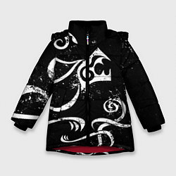 Куртка зимняя для девочки ТАТУИРОВКА ДРАКЕНА WHITE AND BLACK, цвет: 3D-красный