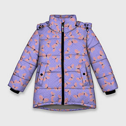 Куртка зимняя для девочки Бабочки паттерн лиловый, цвет: 3D-светло-серый