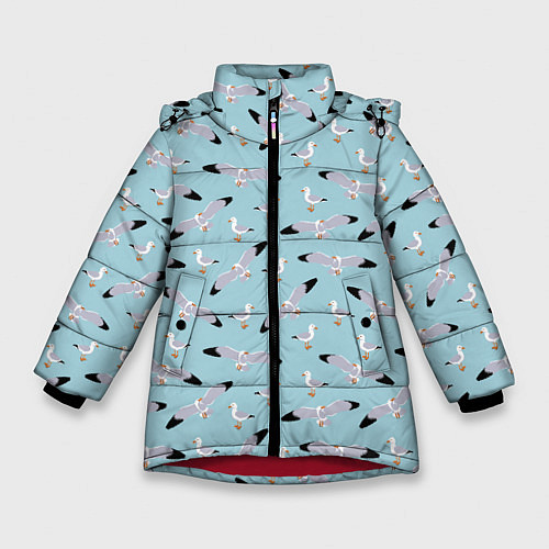 Зимняя куртка для девочки Чайки паттерн / 3D-Красный – фото 1