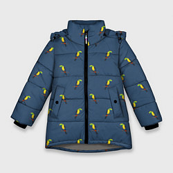 Куртка зимняя для девочки Тукан паттерн, цвет: 3D-светло-серый