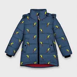 Куртка зимняя для девочки Тукан паттерн, цвет: 3D-красный