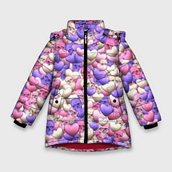 Куртка зимняя для девочки Сердечки-черепушки, цвет: 3D-красный