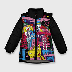 Куртка зимняя для девочки Разноцветные монстры, цвет: 3D-светло-серый