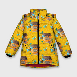 Куртка зимняя для девочки Мед и пчелы, цвет: 3D-красный