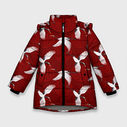 Куртка зимняя для девочки Восточный узор Журавли, цвет: 3D-светло-серый
