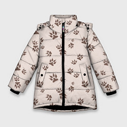 Куртка зимняя для девочки Бежевый паттерн лапки, цвет: 3D-черный