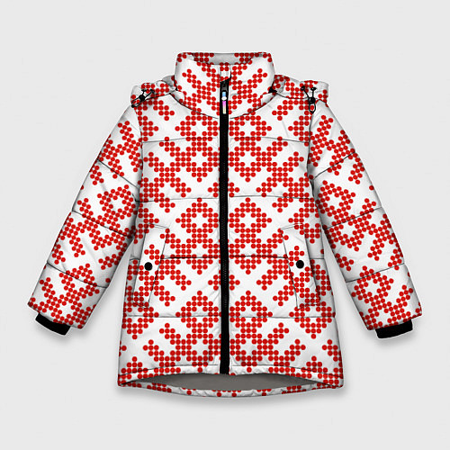 Зимняя куртка для девочки Славянский орнамент этнический узор / 3D-Светло-серый – фото 1