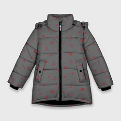 Куртка зимняя для девочки Зимние виды спорта на сером фоне, цвет: 3D-черный