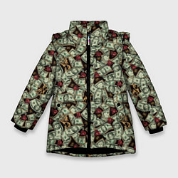 Куртка зимняя для девочки Доллары и Драгоценности, цвет: 3D-черный