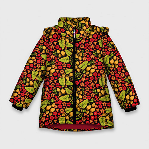 Зимняя куртка для девочки Русский Орнамент - Хохломская Роспись / 3D-Красный – фото 1
