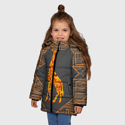 Зимняя куртка для девочки Жираф из листьев / 3D-Светло-серый – фото 3