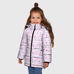 Куртка зимняя для девочки Разноцветные сердца паттерн, цвет: 3D-черный — фото 2
