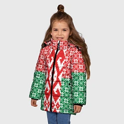 Куртка зимняя для девочки Белоруссия Обережные Узоры Алатырь, цвет: 3D-красный — фото 2