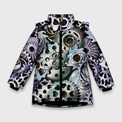 Куртка зимняя для девочки Стимпанк шестеренки Steampunk, цвет: 3D-черный