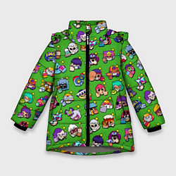 Куртка зимняя для девочки Особые редкие значки Бравл Пины зеленый фон Brawl, цвет: 3D-светло-серый