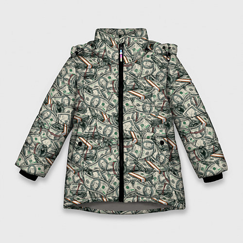 Зимняя куртка для девочки Доллары банкноты / 3D-Светло-серый – фото 1