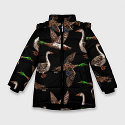 Куртка зимняя для девочки Утки паттерн, цвет: 3D-черный